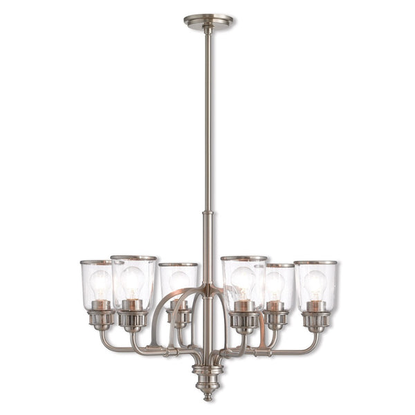 HomeRoots Nickel Six-Light Dimmable Chandelier - Modern Metal Fixture with Shades for Stylish Ambiance 687131