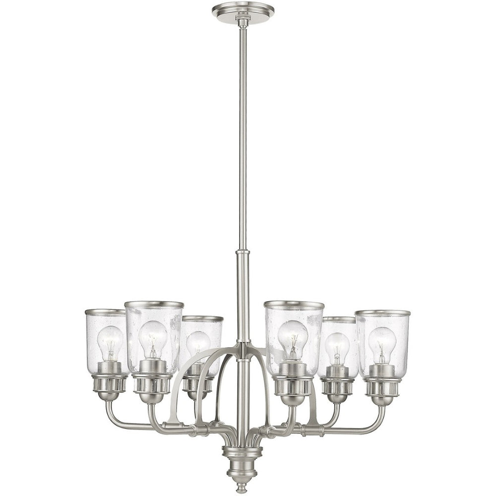 HomeRoots Nickel Six-Light Dimmable Chandelier - Modern Metal Fixture with Shades for Stylish Ambiance 687131