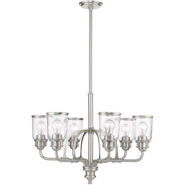 HomeRoots Nickel Six-Light Dimmable Chandelier - Modern Metal Fixture with Shades for Stylish Ambiance 687131