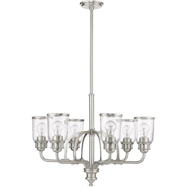 HomeRoots Nickel Six-Light Dimmable Chandelier - Modern Metal Fixture with Shades for Stylish Ambiance 687131