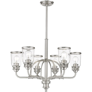 HomeRoots Nickel Six-Light Dimmable Chandelier - Modern Metal Fixture with Shades for Stylish Ambiance 687131