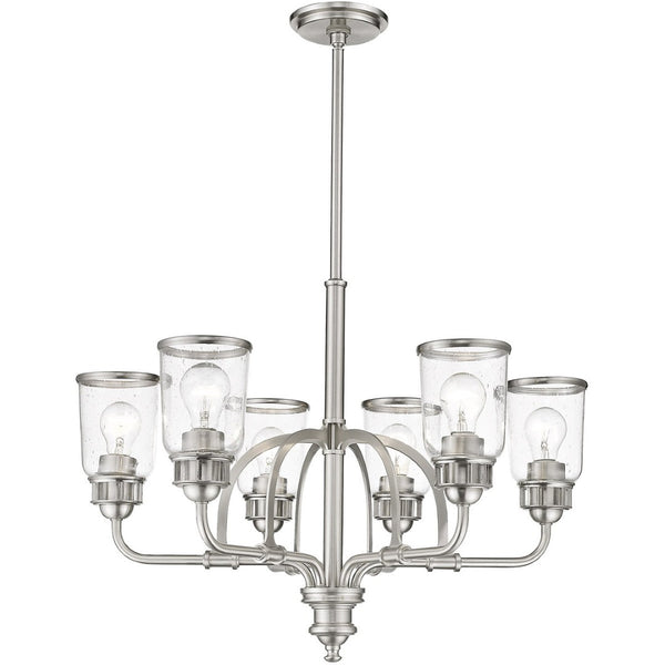 HomeRoots Nickel Six-Light Dimmable Chandelier - Modern Metal Fixture with Shades for Stylish Ambiance 687131
