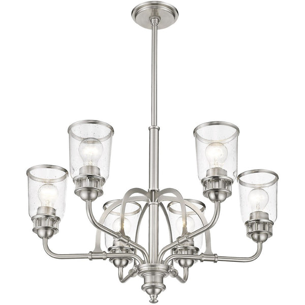 HomeRoots Nickel Six-Light Dimmable Chandelier - Modern Metal Fixture with Shades for Stylish Ambiance 687131
