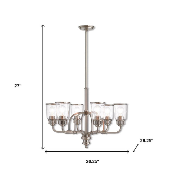 HomeRoots Nickel Six-Light Dimmable Chandelier - Modern Metal Fixture with Shades for Stylish Ambiance 687131
