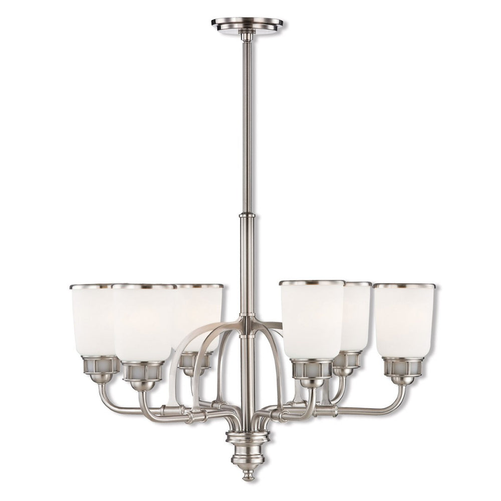 HomeRoots Nickel Six-Light Modern Chandelier with Opal Shades - Dimmable Illumination for Elegant Spaces 687132