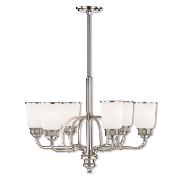 HomeRoots Nickel Six-Light Modern Chandelier with Opal Shades - Dimmable Illumination for Elegant Spaces 687132