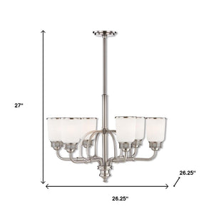 HomeRoots Nickel Six-Light Modern Chandelier with Opal Shades - Dimmable Illumination for Elegant Spaces 687132