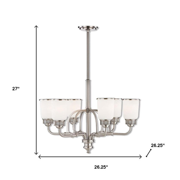HomeRoots Nickel Six-Light Modern Chandelier with Opal Shades - Dimmable Illumination for Elegant Spaces 687132