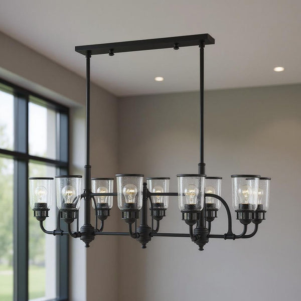 HomeRoots Black Eight-Light Dimmable Chandelier - Modern Design with Fabric Shades for Stylish Illumination 687133