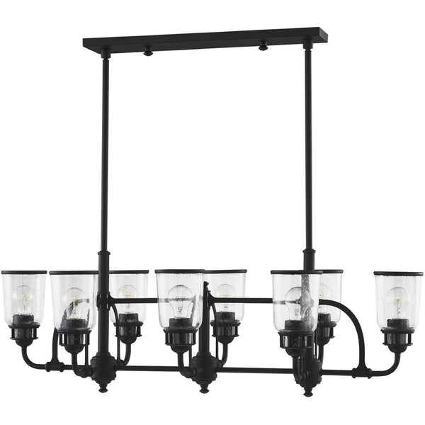 HomeRoots Black Eight-Light Dimmable Chandelier - Modern Design with Fabric Shades for Stylish Illumination 687133