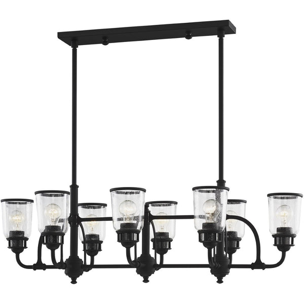 HomeRoots Black Eight-Light Dimmable Chandelier - Modern Design with Fabric Shades for Stylish Illumination 687133
