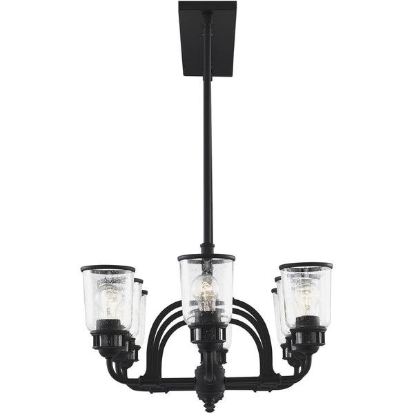 HomeRoots Black Eight-Light Dimmable Chandelier - Modern Design with Fabric Shades for Stylish Illumination 687133