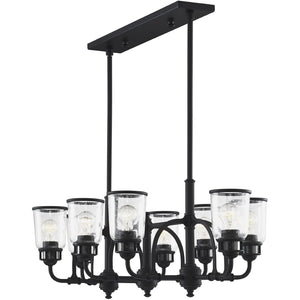 HomeRoots Black Eight-Light Dimmable Chandelier - Modern Design with Fabric Shades for Stylish Illumination 687133
