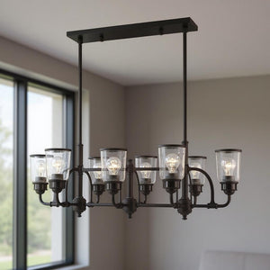 HomeRoots Bronze Eight-Light Dimmable Chandelier - Elegant Cylinder Design for Dining Rooms & Living Spaces 687134