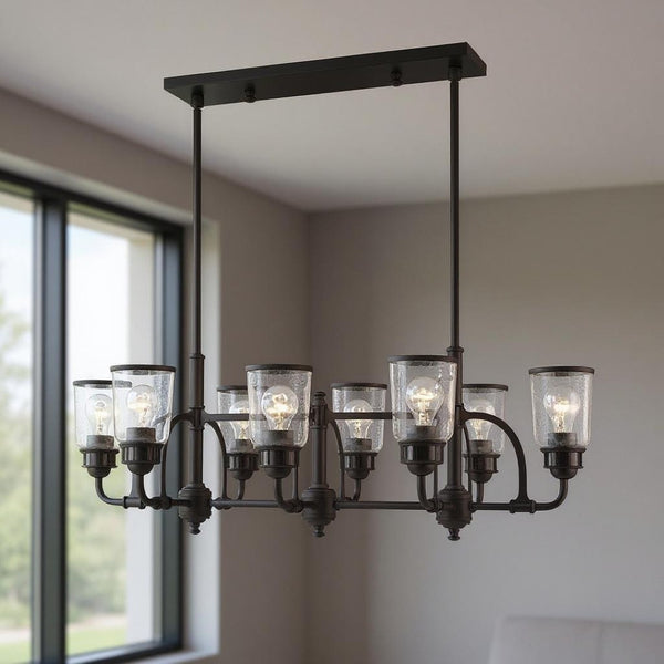 HomeRoots Bronze Eight-Light Dimmable Chandelier - Elegant Cylinder Design for Dining Rooms & Living Spaces 687134
