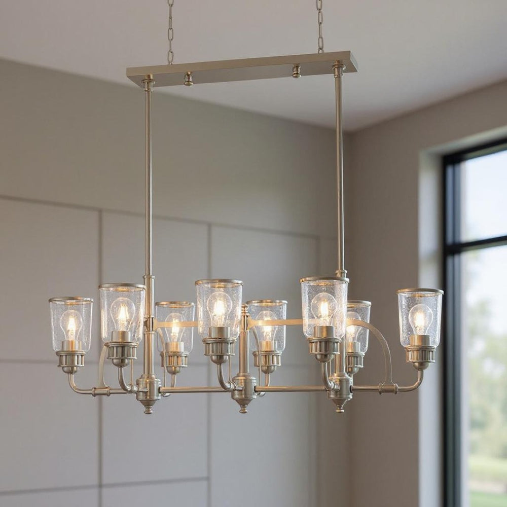HomeRoots Eight Light Dimmable Chandelier - Modern Cylinder Shades, Adjustable Ambiance for Any Space 687135