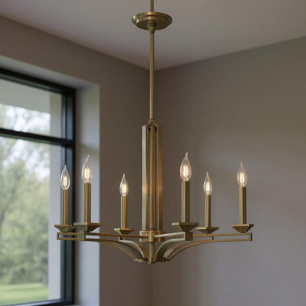 HomeRoots Six Light Dimmable Chandelier - Modern Steel Fixture with Cylinder Shades for Elegant Spaces 687136
