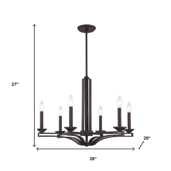 HomeRoots Bronze Six-Light Dimmable Chandelier with Soft Steel Shades for Elegant Ambiance in Any Space 687137
