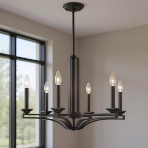 HomeRoots Bronze Six-Light Dimmable Chandelier with Soft Steel Shades for Elegant Ambiance in Any Space 687137