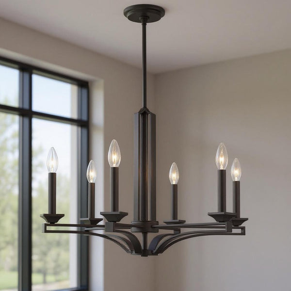 HomeRoots Bronze Six-Light Dimmable Chandelier with Soft Steel Shades for Elegant Ambiance in Any Space 687137
