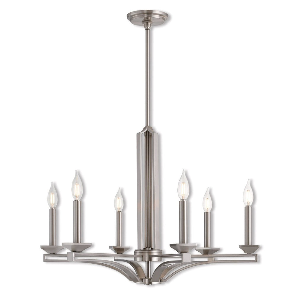 HomeRoots Six Light Dimmable Chandelier - Modern Cylindrical Shades, Perfect for Any Space, Adjustable Brightness 687138