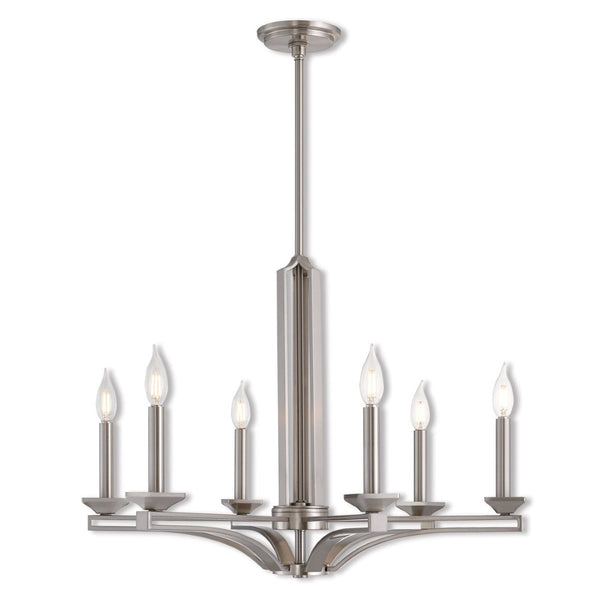 HomeRoots Six Light Dimmable Chandelier - Modern Cylindrical Shades, Perfect for Any Space, Adjustable Brightness 687138