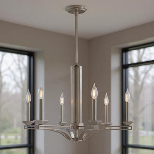 HomeRoots Six Light Dimmable Chandelier - Modern Cylindrical Shades, Perfect for Any Space, Adjustable Brightness 687138