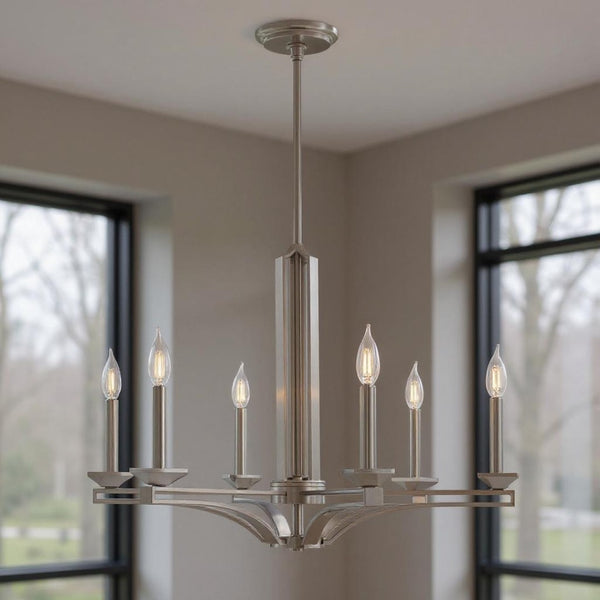 HomeRoots Six Light Dimmable Chandelier - Modern Cylindrical Shades, Perfect for Any Space, Adjustable Brightness 687138