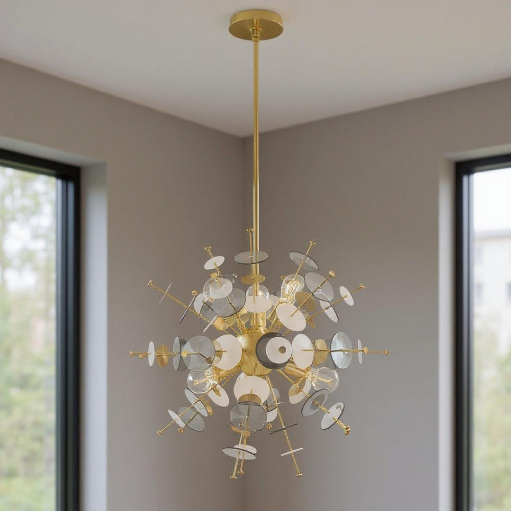 HomeRoots Six Light Dimmable Chandelier with Stylish Cylinder Shades – Perfect for Modern Spaces & Ambiance 687140