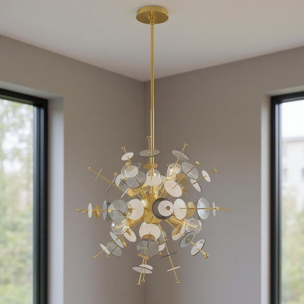 HomeRoots Six Light Dimmable Chandelier with Stylish Cylinder Shades – Perfect for Modern Spaces & Ambiance 687140