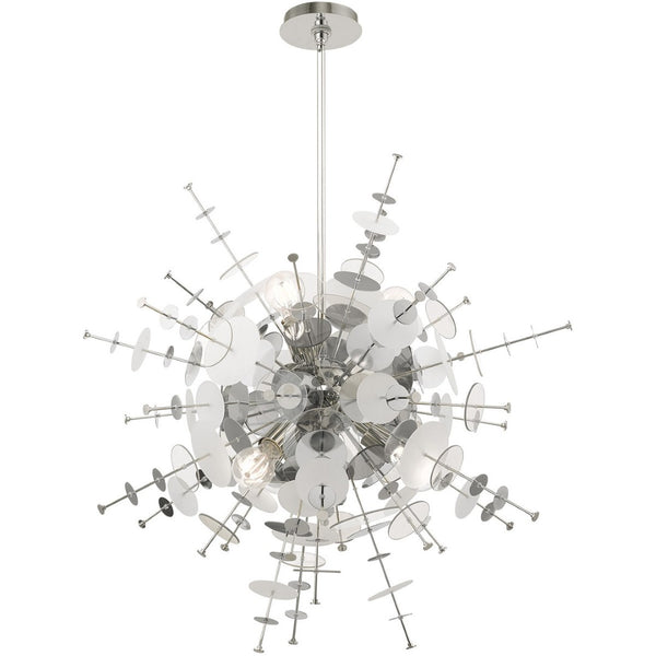 HomeRoots Six Light Dimmable Chandelier - Modern Cylindrical Steel Shades for Elegant Lighting & Ambiance 687141