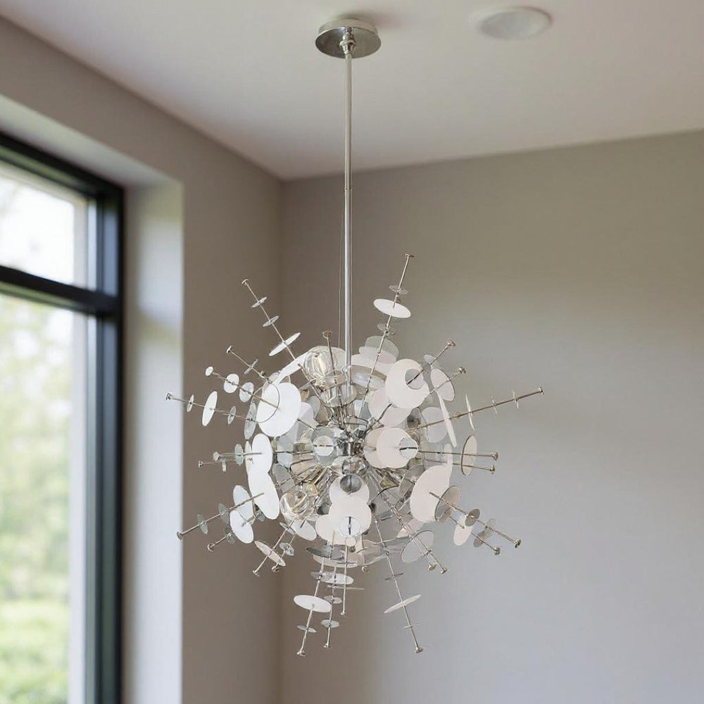 HomeRoots Six Light Dimmable Chandelier - Modern Cylindrical Steel Shades for Elegant Lighting & Ambiance 687141