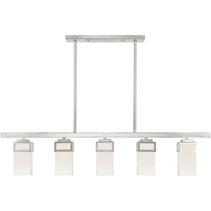 HomeRoots Five Light Dimmable Chandelier - Modern Elegance with Cylindrical Shades for Versatile Home Lighting 687146