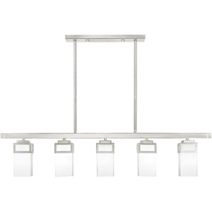 HomeRoots Five Light Dimmable Chandelier - Modern Elegance with Cylindrical Shades for Versatile Home Lighting 687146