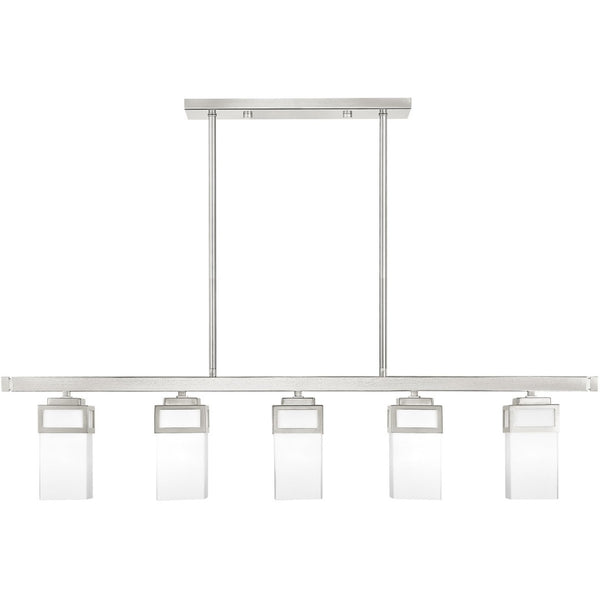 HomeRoots Five Light Dimmable Chandelier - Modern Elegance with Cylindrical Shades for Versatile Home Lighting 687146
