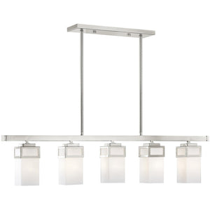 HomeRoots Five Light Dimmable Chandelier - Modern Elegance with Cylindrical Shades for Versatile Home Lighting 687146