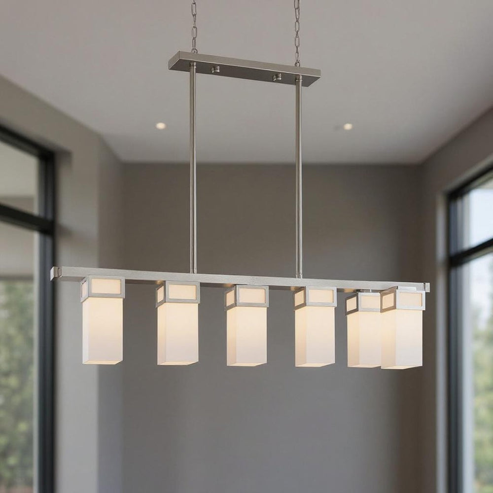 HomeRoots Five Light Dimmable Chandelier - Modern Elegance with Cylindrical Shades for Versatile Home Lighting 687146