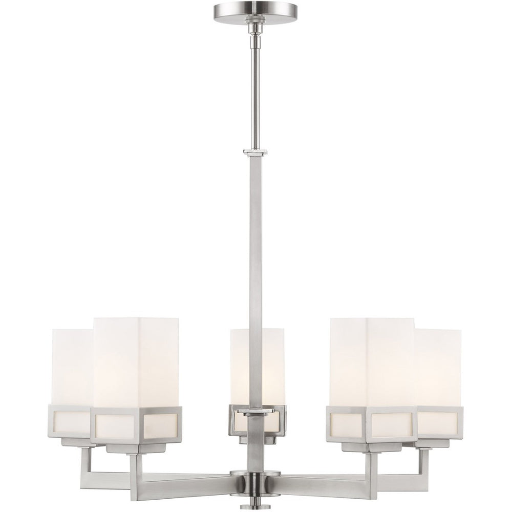 HomeRoots Five Light Dimmable Chandelier with Stylish Cylinder Shades for Modern Ambiance in Any Room 687147