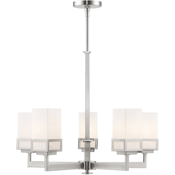 HomeRoots Five Light Dimmable Chandelier with Stylish Cylinder Shades for Modern Ambiance in Any Room 687147