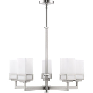 HomeRoots Five Light Dimmable Chandelier with Stylish Cylinder Shades for Modern Ambiance in Any Room 687147