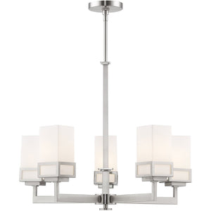 HomeRoots Five Light Dimmable Chandelier with Stylish Cylinder Shades for Modern Ambiance in Any Room 687147