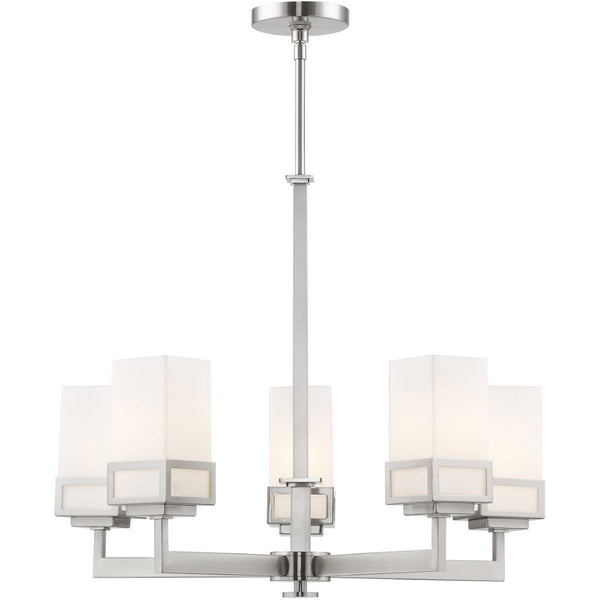 HomeRoots Five Light Dimmable Chandelier with Stylish Cylinder Shades for Modern Ambiance in Any Room 687147