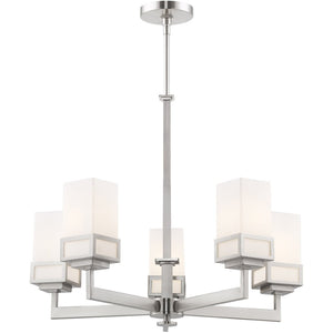 HomeRoots Five Light Dimmable Chandelier with Stylish Cylinder Shades for Modern Ambiance in Any Room 687147