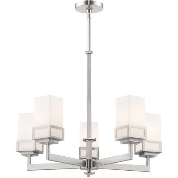 HomeRoots Five Light Dimmable Chandelier with Stylish Cylinder Shades for Modern Ambiance in Any Room 687147