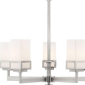 HomeRoots Five Light Dimmable Chandelier with Stylish Cylinder Shades for Modern Ambiance in Any Room 687147