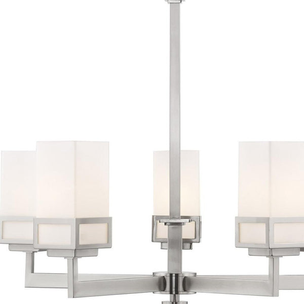 HomeRoots Five Light Dimmable Chandelier with Stylish Cylinder Shades for Modern Ambiance in Any Room 687147