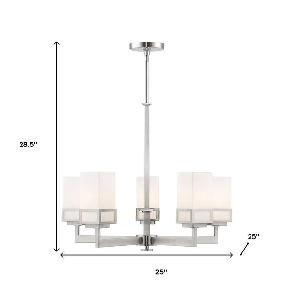HomeRoots Five Light Dimmable Chandelier with Stylish Cylinder Shades for Modern Ambiance in Any Room 687147