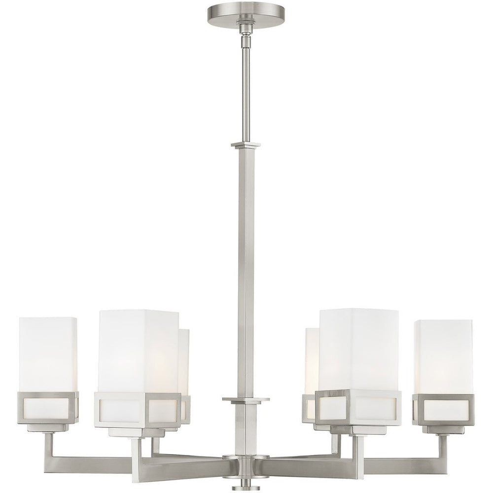 HomeRoots Six Light Dimmable Chandelier – Modern Industrial Design with Cylinder Shades for Elegant Ambiance 687148
