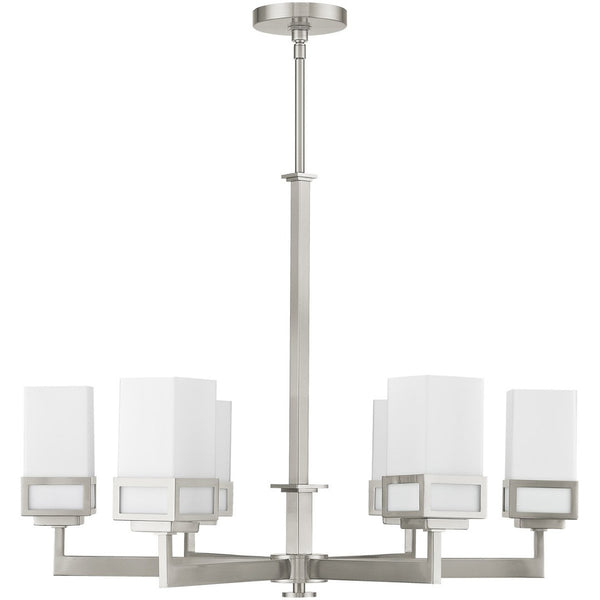 HomeRoots Six Light Dimmable Chandelier – Modern Industrial Design with Cylinder Shades for Elegant Ambiance 687148