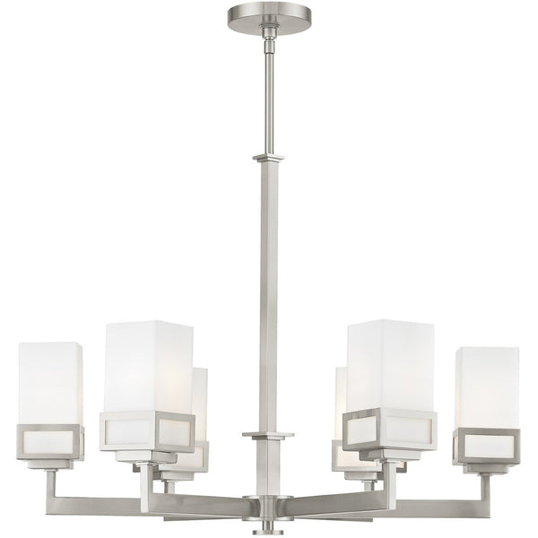 HomeRoots Six Light Dimmable Chandelier – Modern Industrial Design with Cylinder Shades for Elegant Ambiance 687148